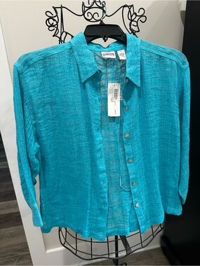 Chico's Turquoise Semi-Sheer Button-Front Shirt